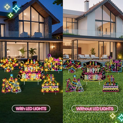 Happy Birthday Yard Signs with Stakes – LED Outdoor Lawn Signs Neon Waterproof S