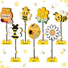 AceOrbit 7 Pack Summer Honey Bee Wooden Tabletop Decor Freestanding Table Cen…