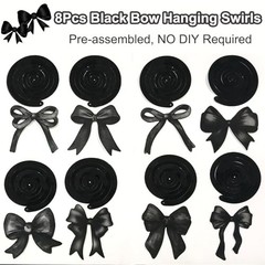 Black Bow Happy Birthday Banner Garland and Hanging Swirls for Girl Black Bow