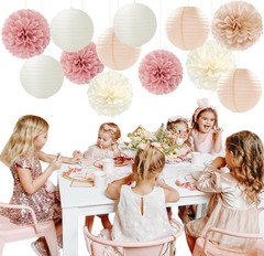 Rose Gold Pink Beige Champagne Party-Decorations Paper Lanterns | 15Pc Tea Part