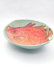 Hand Painted Coconut Shell W/Tropical Orange Fish Signed Beach House Decor
