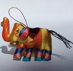 Fair Trade Silk Elephant Hanging Xmas Decoration Set of 3 Handmade in Cambodia