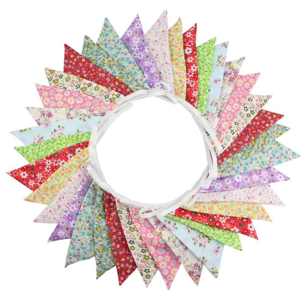10M/32Ft Triangle Bunting Banner, 36 Pcs Cotton Fabric Flags Pennant Colorful
