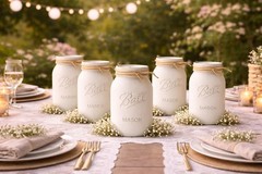 White Mason Jars | Set of 5, Quart 32 oz, 7″ Height | Hand-Painted Vases for …