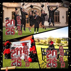 Graduation Yard Sign Class of 2026 Decorations, 4pcs Large Size Red and Black Co