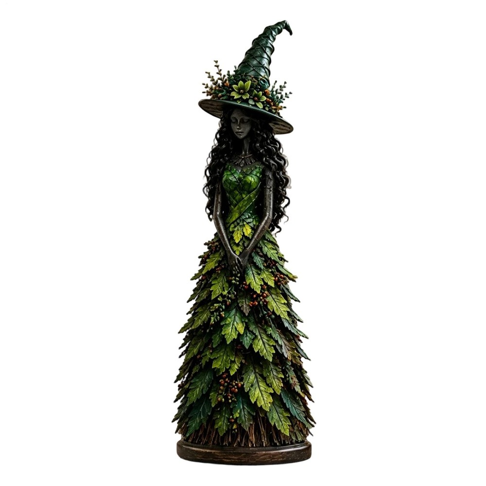 Magical Autumn Witch Statue Resin Seasonal Table Centerpiece with Leaves Gown