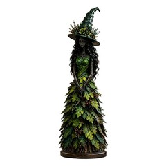 Magical Autumn Witch Statue Resin Seasonal Table Centerpiece with Leaves Gown