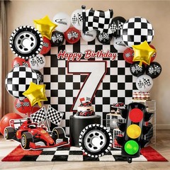 Race Car Balloons with Traffic Light Tire Checkered Flag Star Foil Balloons