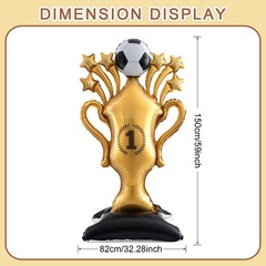 Gold Soccer Trophy Balloon, 59 Inch Champion Cup Standing Aluminum Balloons S…