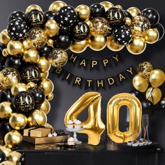 115pcs 40th Birthday Balloon Arch with Black Gold Balloon Garland happy Birthday