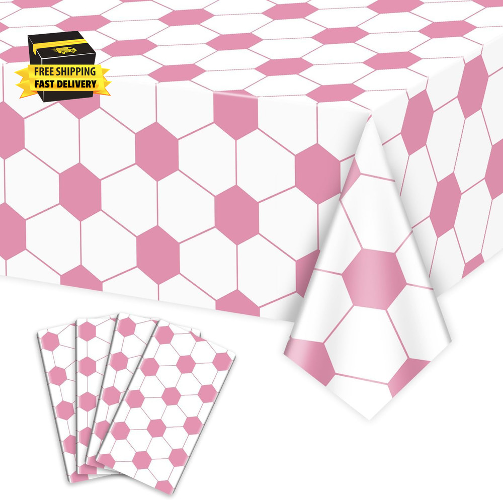 4Pcs Pink Soccer Tablecloths, Rectangular Sports Ball Party Decorations for Her