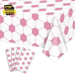 4Pcs Pink Soccer Tablecloths, Rectangular Sports Ball Party Decorations for Her