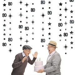Black 80th Birthday Decorations Number 80 Circle Dot Twinkle Star Garland Met…