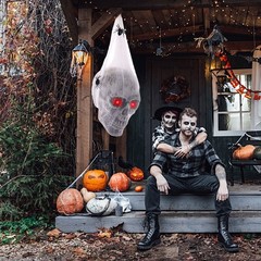 Halloween Animated Hanging Skulls Head Covered with Spider Webs JQ