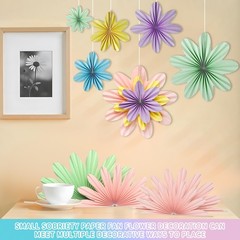 9 PCS Pastel Classroom Hanging Floral Paper Fans Flowers Wall Decorations