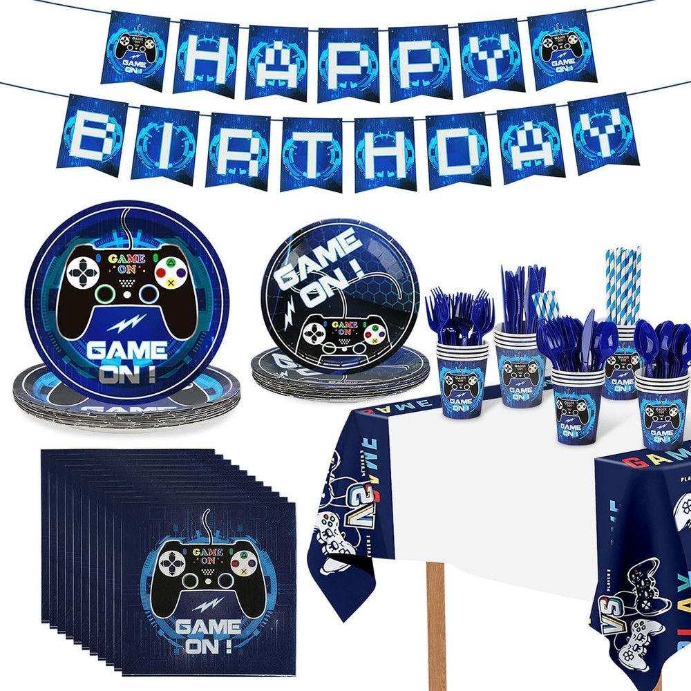 Video Game Party Supplies Set 194pcs Serves 24 Guest Birthday Decorations
