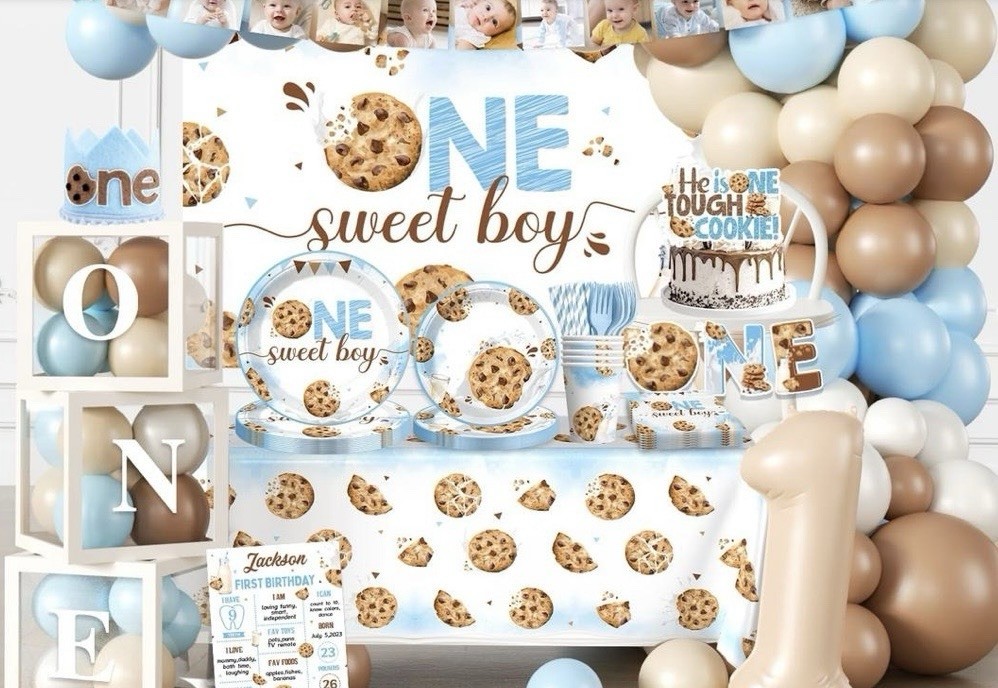 305Pcs Milk and Cookies First Birthday Decorations for Boy Serves 25
