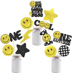 12pcs Glitter One Happy Dude Party Centerpiece 12 inches, Yellow and Black