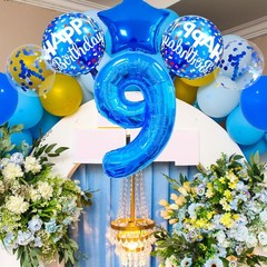 9 Balloon Number, Dark Blue Balloon, Blue Confetti Latex Balloon Foil 9 Birth…