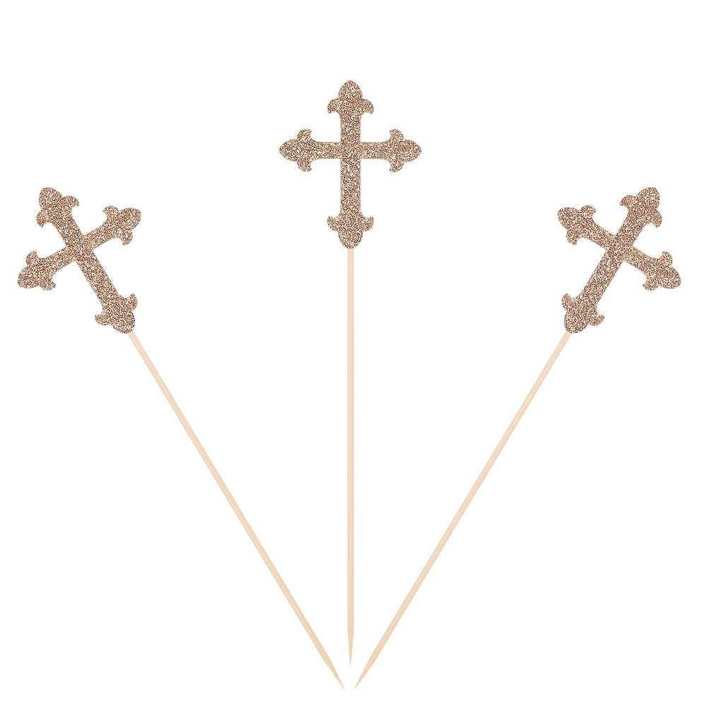 10 PCS Rose Gold Glitter Cross Centerpiece Sticks Baptism Christening