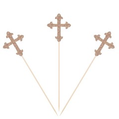 10 PCS Rose Gold Glitter Cross Centerpiece Sticks Baptism Christening