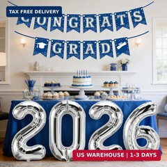 Navy Blue and Silver Graduation Decorations 2026, Silver 2026 Balloons, Congrats