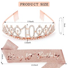 Sparkling 10th Birthday Crown & Rose Gold Sash Set – Princess Style Celebration