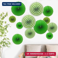 ONUPGO Paper Hanging Ornament – 12PCS Green Fiesta Paper Fans, Vibrant Colors fo