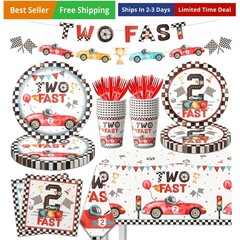 Two Fast Birthday Party Supplies, 42pcs Race Car 2nd Birthday Decorations Tab…