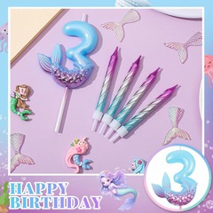 MTLEE 13 Pcs Birthday Candles Set 1 Mermaid Candle with 12 Purple