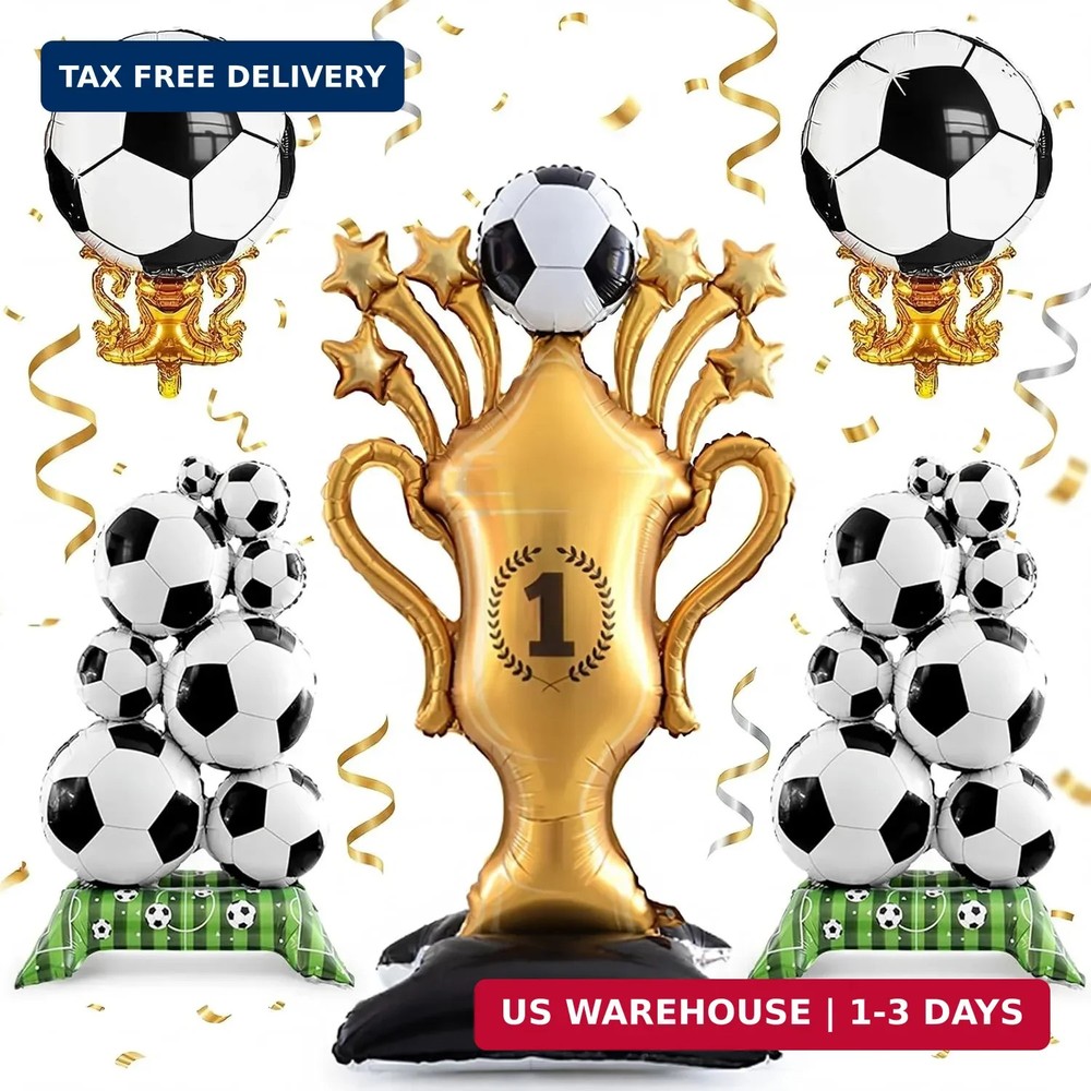 5 Pcs Soccer Balloons Party Decorations Set, Extra Large Trophy & World Cup Foil