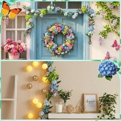 1Pcs Artificial Hydrangea Flower Garland, Faux Butterfly Floral Vine with
