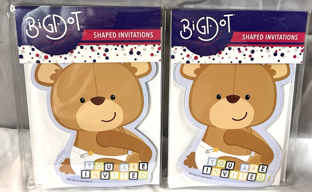 Big Dot of Happiness Teddy Bear Shaped Invitations Lot of 2 New Baby Shower
