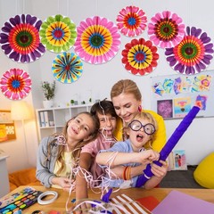 Outus Flower Hanging Decorations Summer Paper Fans Classroom Multi Color