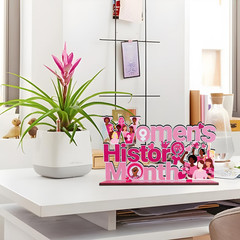 Womens History Month Decorations Wood Centerpieces 11.8X6.7Inch Pink Internation