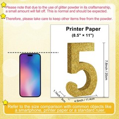1 PCS Gold Glitter Number 5 Wooden Table Centerpieces 7.8 Inch Birthday Party