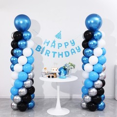 Blue and Silver Black Balloon Column Stand Arch Kit Set of 2 for Floor with 1…