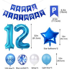 12th Birthday Party Decorations Blue for Girls, 12th Birthday Banner Blue Num…