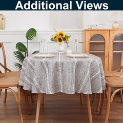 Gernaice Boho Striped Oval Tablecloth Linen Blend Embroidery 60×84 Inch