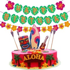 Tropical Birthday Banner Decor Happy Luau Palm Leaf Hawaiian Party Backdrop Set