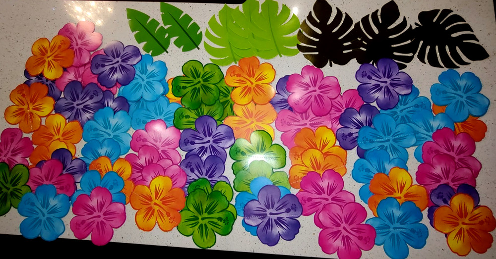 8 Hibiscus Banners and 8 Palm Leaves Tropical Party Decorations Luau Beach
