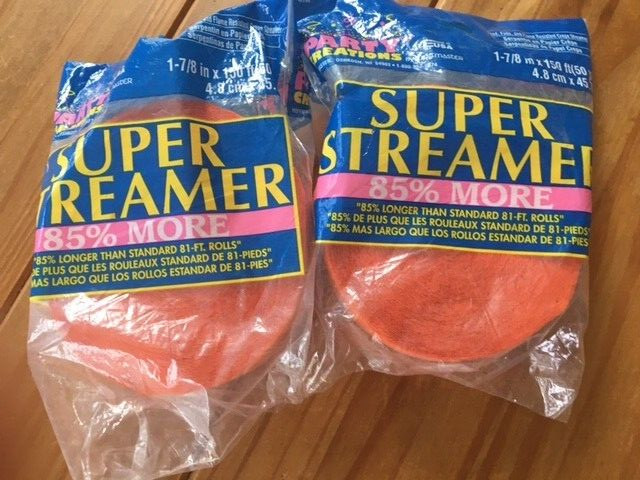 2 PARTY CREATIONS HALLOWEEN PARTY ORANGE CREPE SUPER STRAMERS 150 FEET LONG NEW