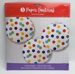 6 PAPER LANTERNS~9.5″ DIAMETER~POLKA DOTS~red blue purple yellow green