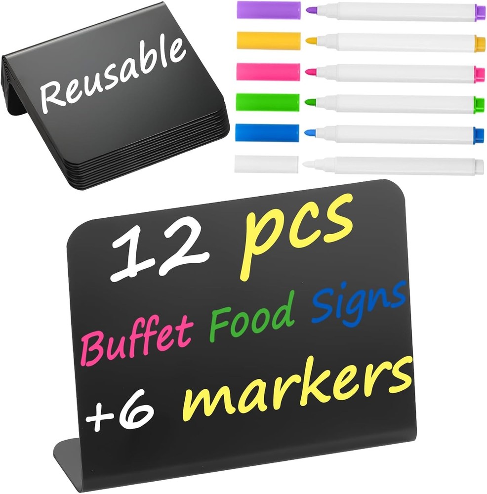 12 Pack 4″X3″ Small Food Labels for Party Buffet Food Signs for Birthday Bakery