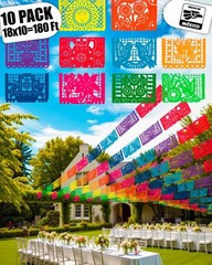 10 Packs Mexican Banners 180 Ft (18 x 10) Papel Picado Fiesta Party Decoration