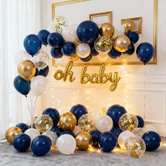 Navy Blue Gold White Balloons Arch Kit -129Pcs Double Stuffed Royal Blue Chrome