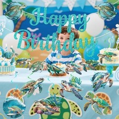 Sea Turtle Birthday Banner with Garland Hanging Swirls, Turtle Birthday Decorati