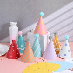 10 PCS Birthday Party Hats for Kids Adults, Colorful Cone Hat Decorations with P