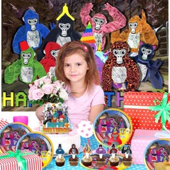 Gorilla Tag Birthday Decor Party Supplies Plate Balloon Cake Topper Banner 5x3ft