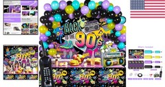 Colorful 85-Piece Party Decorations with Retro Inflatable Props & Table Covers